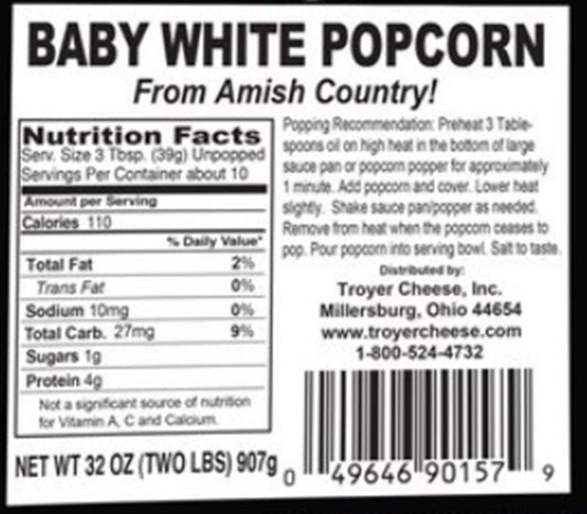 Troyer Amish Gluten Free, Non GMO Tender Baby White Popcorn Kernels Bag