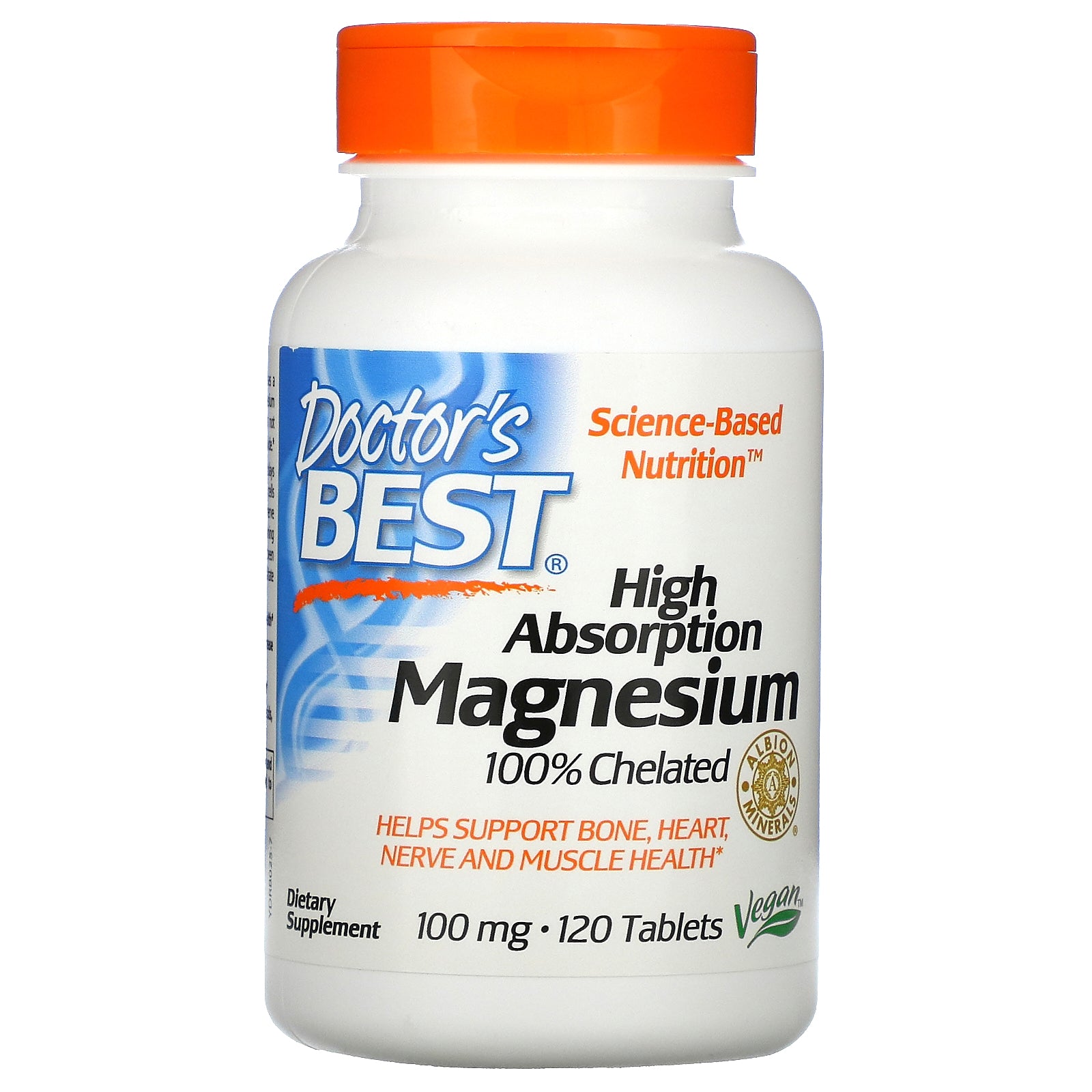 Doctor's Best, High Absorption Magnesium 100% Chelated with Albion Minerals, 100 mg  Tablets