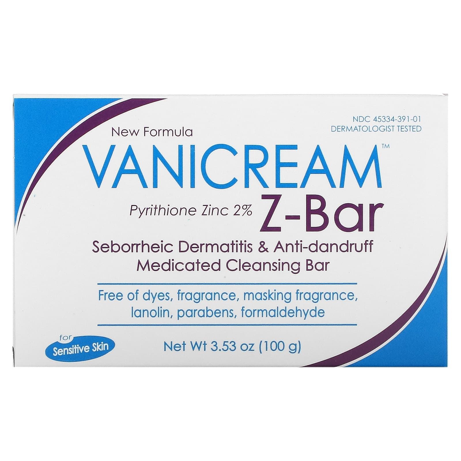 Vanicream, Z-Bar, Seborrheic Dermatitis & Anti-Dandruff Medicated Cleansing Bar, Fragrance Free (100 g)