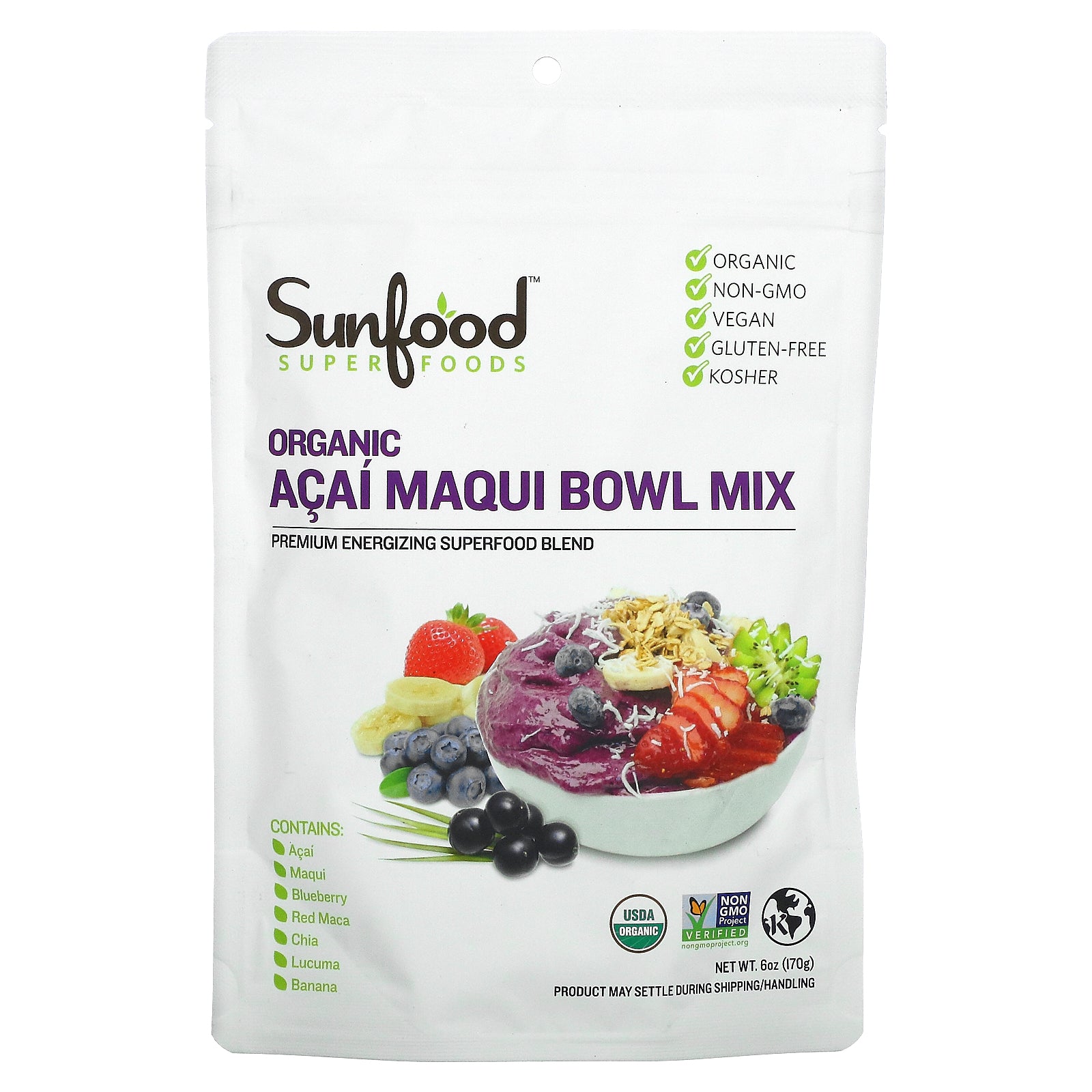 Sunfood, Superfoods, Organic Acai Maqui Bowl Mix (170 g)