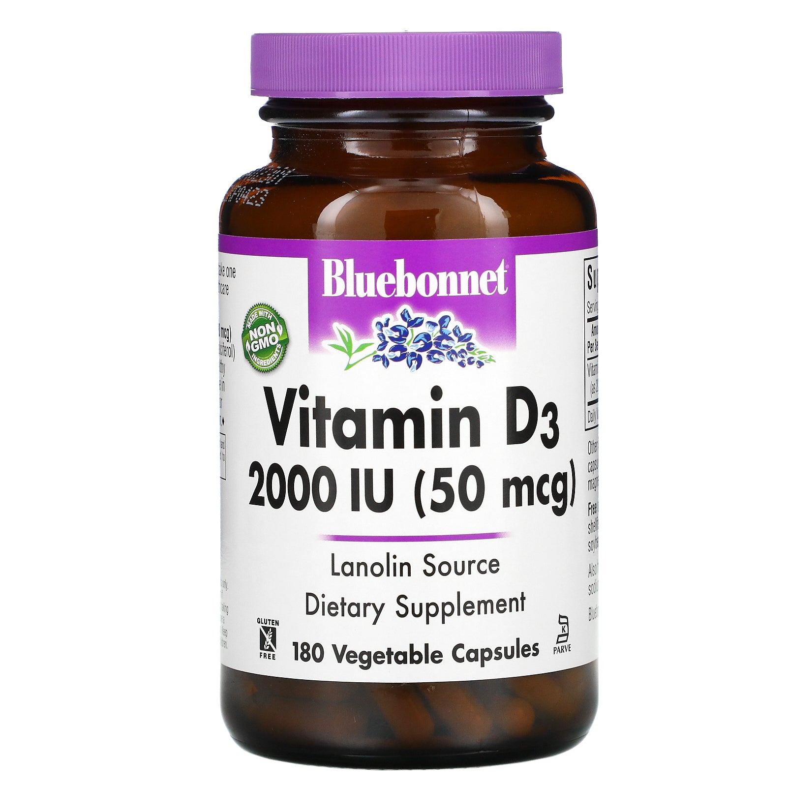Bluebonnet Nutrition, Vitamin D3, 50 Mcg (2,000 Iu), Vegetable Capsules