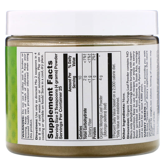 Sunny Green, Organic Moringa Powder (100 g)