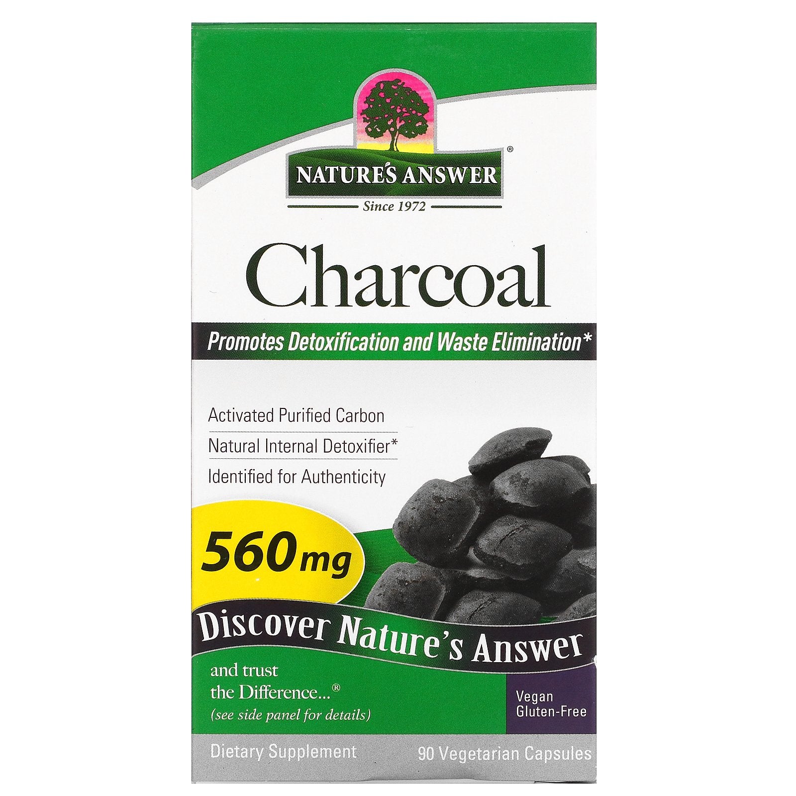 Nature's Answer, Charcoal, Activated Purified Carbon, 280 mg Vegetable Capsules