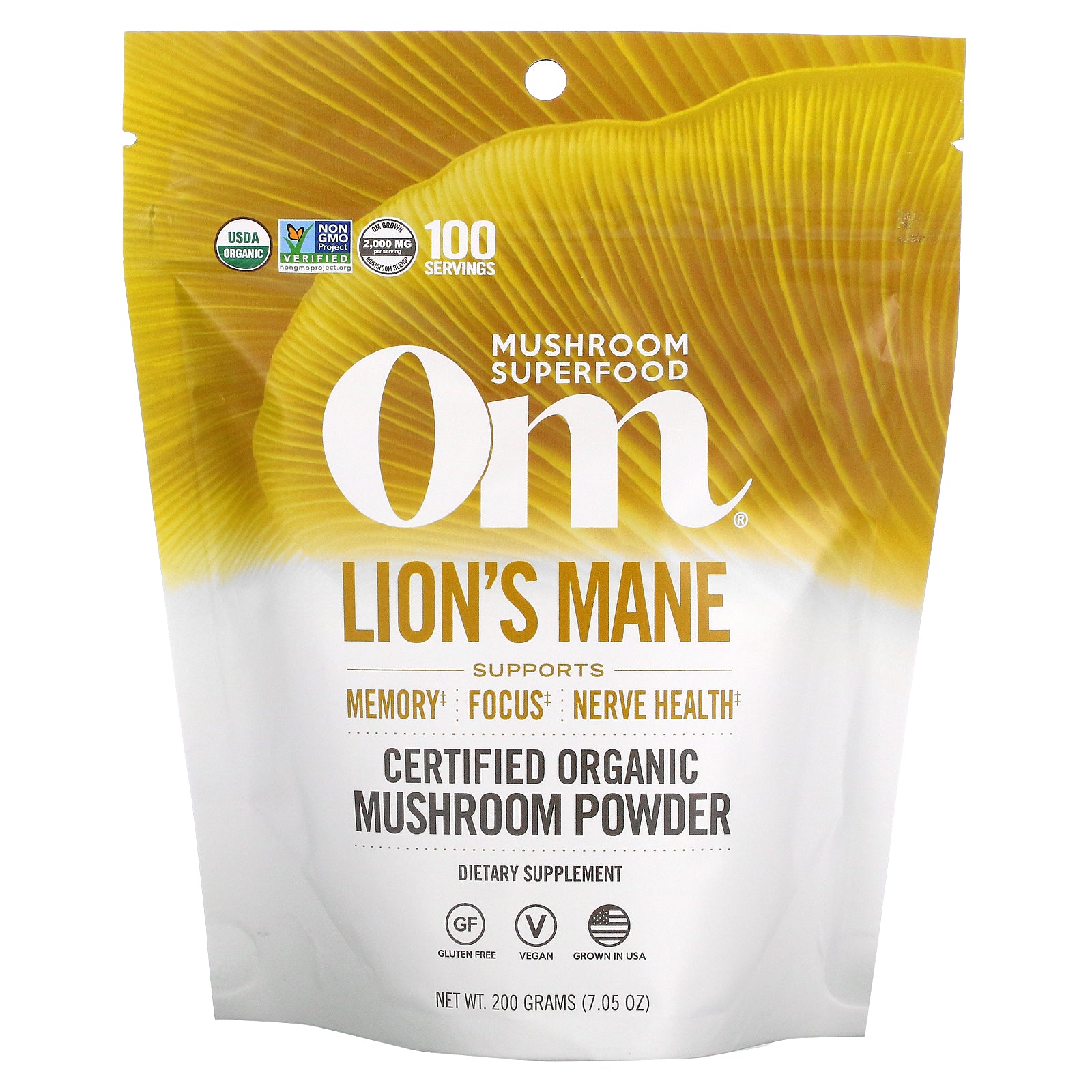 Om Mushrooms, Certified Organic Mushroom Powder, Lion's Mane