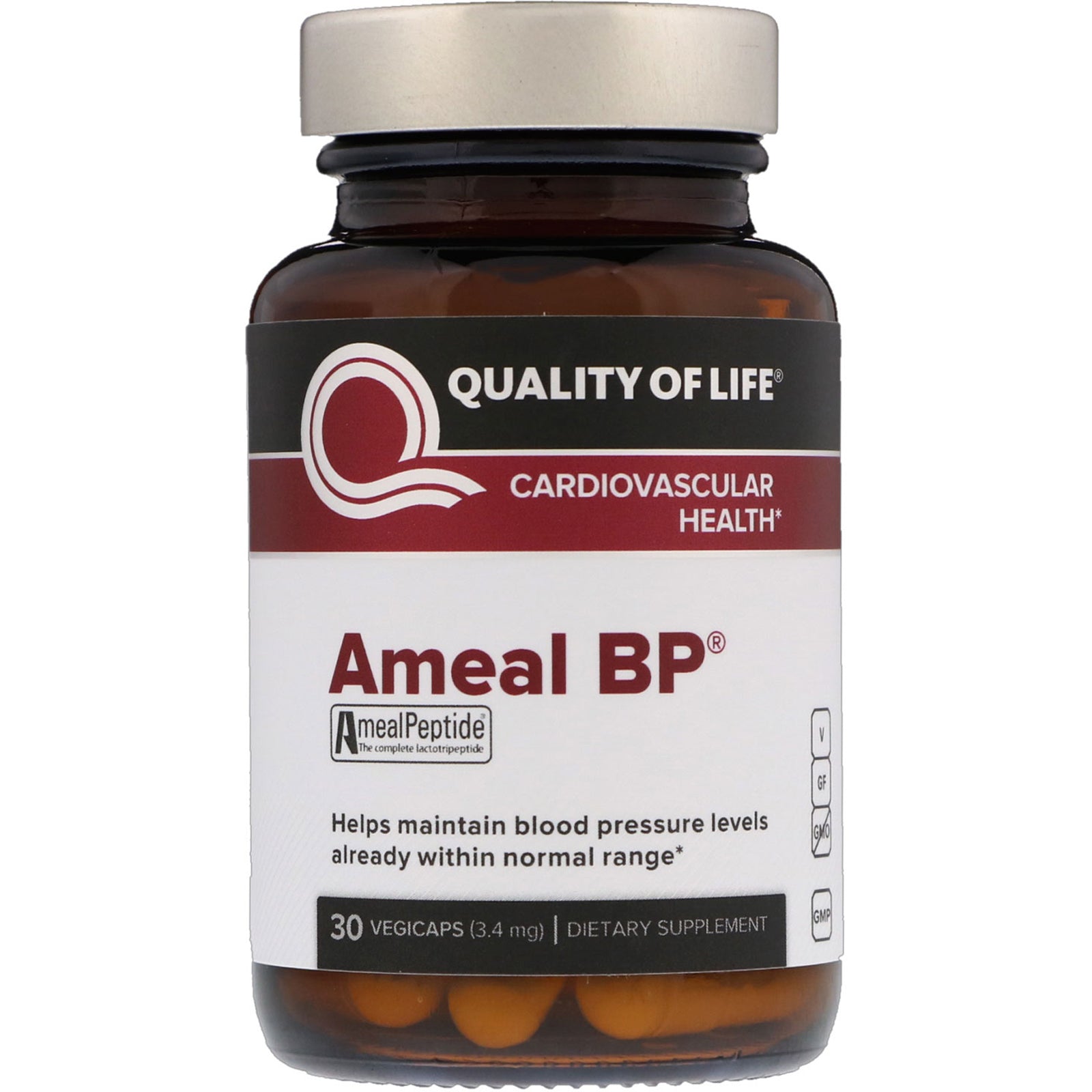 Quality Of Life Labs, Ameal Bp, Cardiovascular Health, 3.4 Mg, Vegicaps