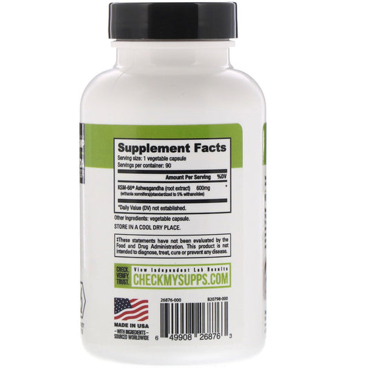 NutraBio Labs, Ashwagandha KSM-66, 600 mg, V-Caps