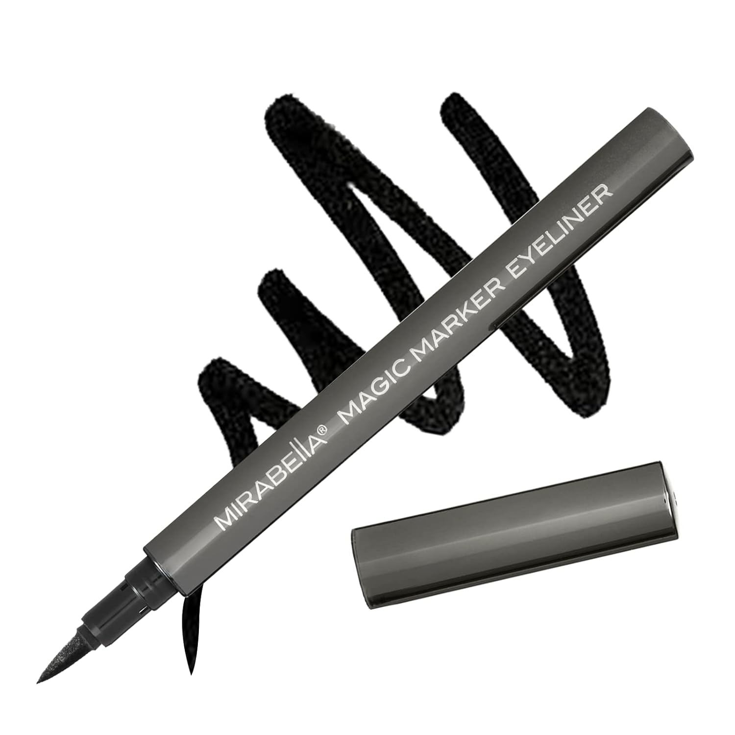 Mirabella Black Magic Marker Liquid Eyeliner - Perfect Brush-Tip for Precise and Controlled Application - Long-Lasting Liquid, Waterproof Color, Smudgeproof- No Tugging, Skipping, or aking