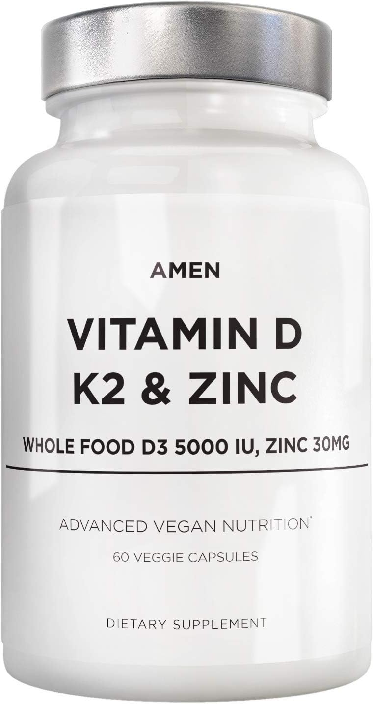 Amen Vitamin D, K2 & Zinc, Cholecalciferol D3 5000 IU, Organic Whole F