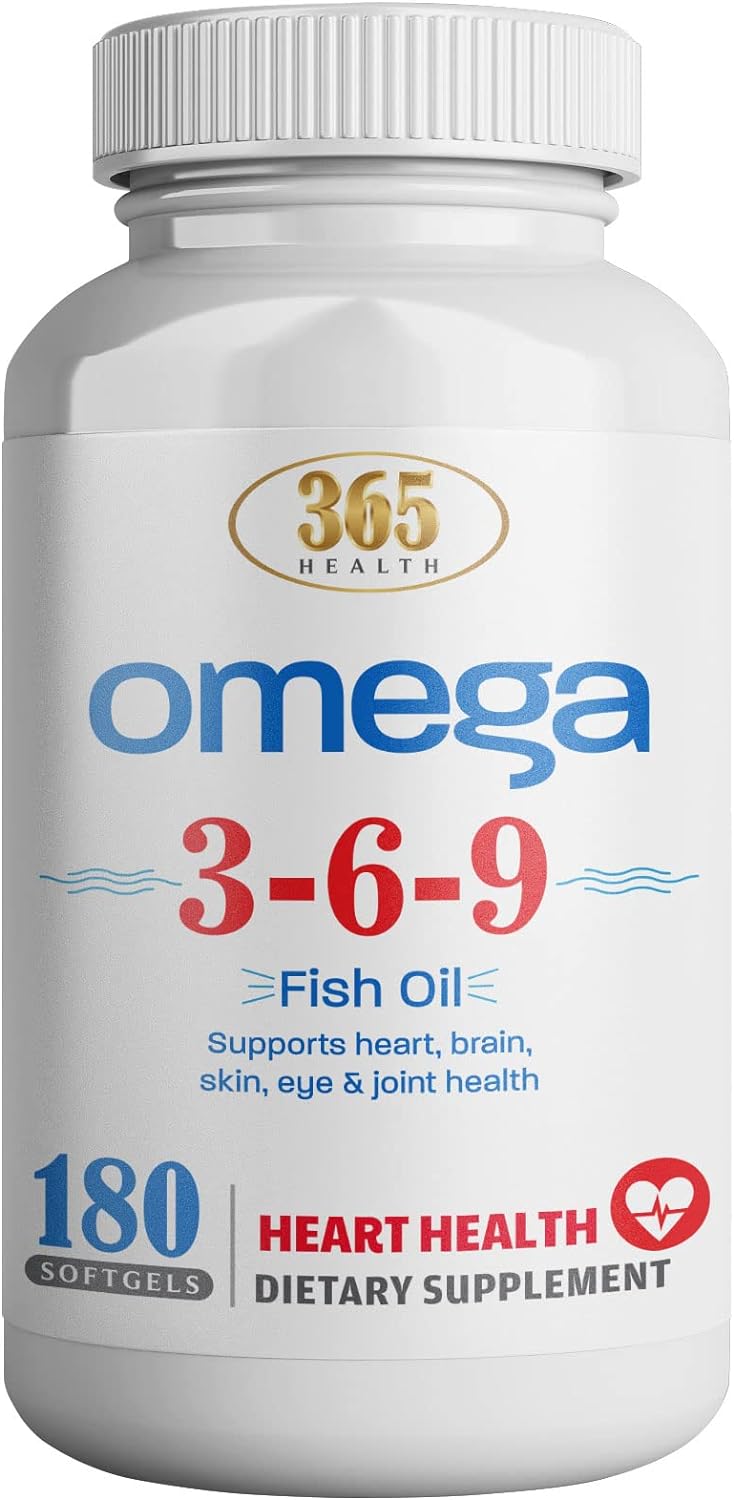 365 Health Omega 3-6-9 180 Softgels | from Fish, Flaxseed, Borage Oils | Non-GMO & Gluten Free