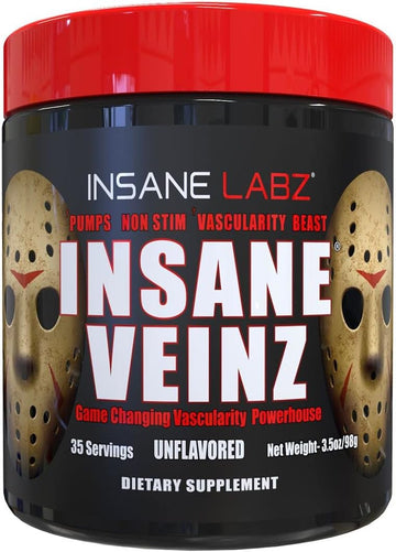 Insane Labz Insane Veinz Non Stimulant NO Enhancing Powder, Nitric Oxide Booster, Loaded with Agmatine Sulfate and Betai