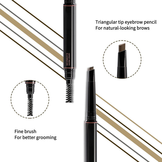 Boobeen Brow Definer Pencil Waterproof Eyebrow Pencil Set Fills Brows - Double-Headed Brow Pencil with 4 Replaceable Refills, Durable and Long Lasting