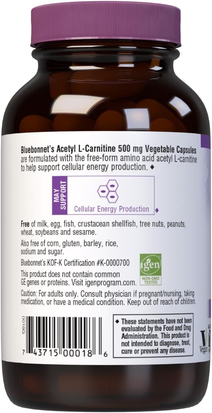 BlueBonnet Acetyl L-Carnitine 500 mg Vitamin Capsules, 60 Count60 Coun