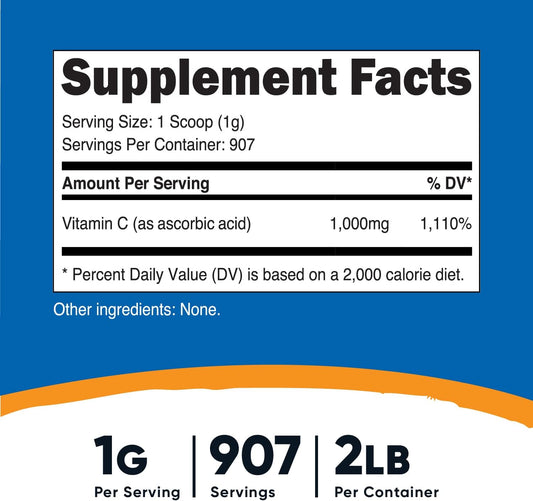 Nutricost Ascorbic Acid Powder (Vitamin C) 2 LBS - Gluten Free, Non-GM