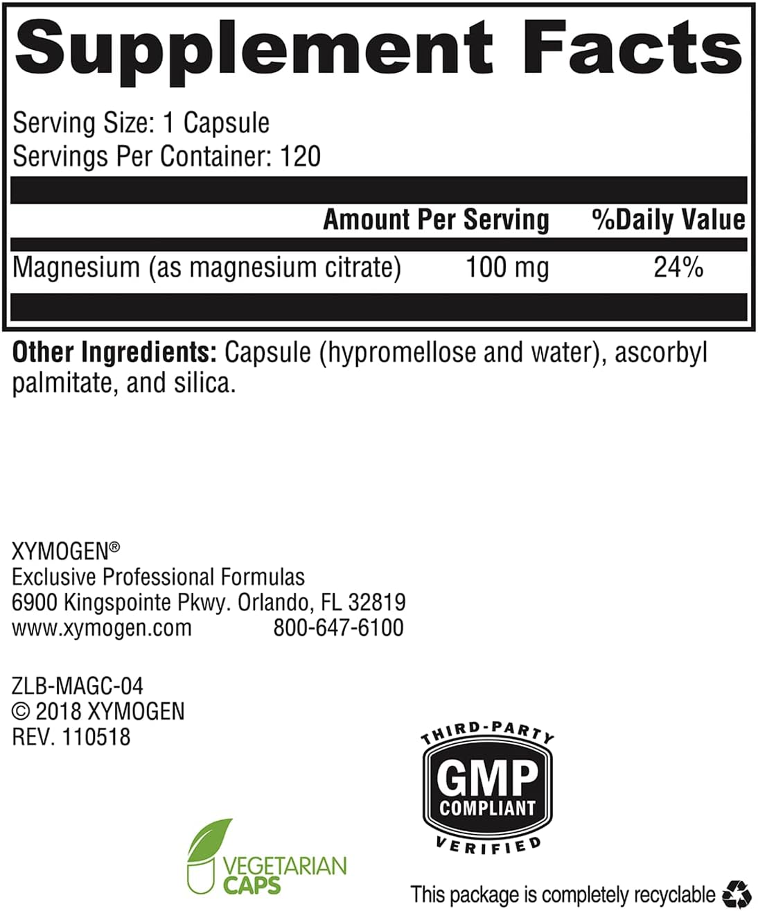 XYMOGEN Magnesium Citrate Capsules - Vegan Magnesium Supplement for Wo