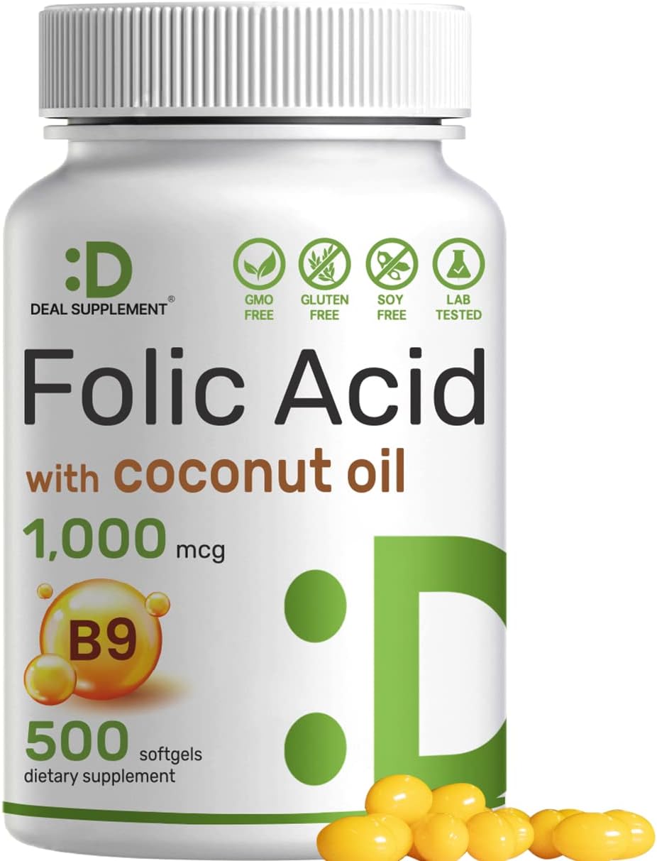 Deal Supplement Folic Acid 1000 Mcg (1 Mg), 500 Coconut Oil Softgels |