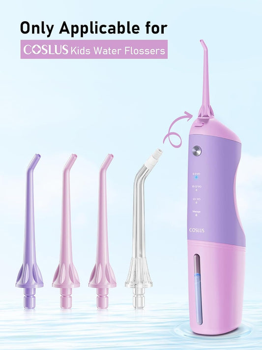 Only Compatible with COSLUS Kids Water osser Model F5023, 4 PCS Water osser Tip Replacement Heads, Pink Purple