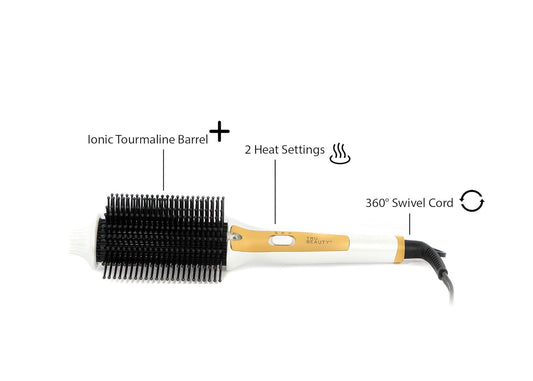 Tru Beauty, 2-in-1 Hot Styling Brush, Ionic Tourmaline Barrel - White/Gold