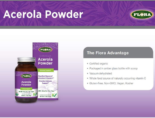 Flora - Acerola Powder, Daily Immune Booster with Vitamin C, Gluten Fr