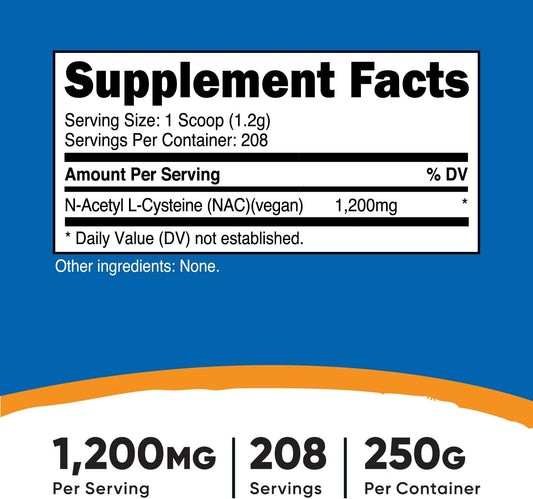 Nutricost N-Acetyl L-Cysteine (NAC) Powder 250 Grams - Vegan NAC, Non-GMO, Gluten Free