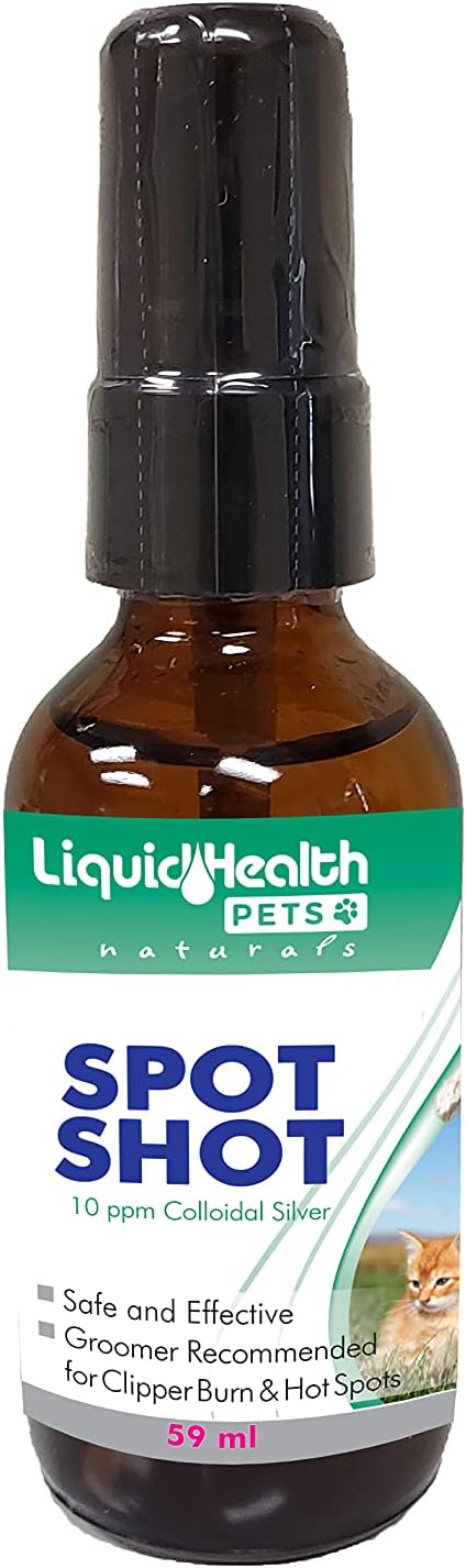 LIQUIDHEALTH 2 Fl Oz Colloidal Silver Spot Shot Spray for Cats and Dogs, Liquid 10PPM Supplement Itch Relief for Skin, W