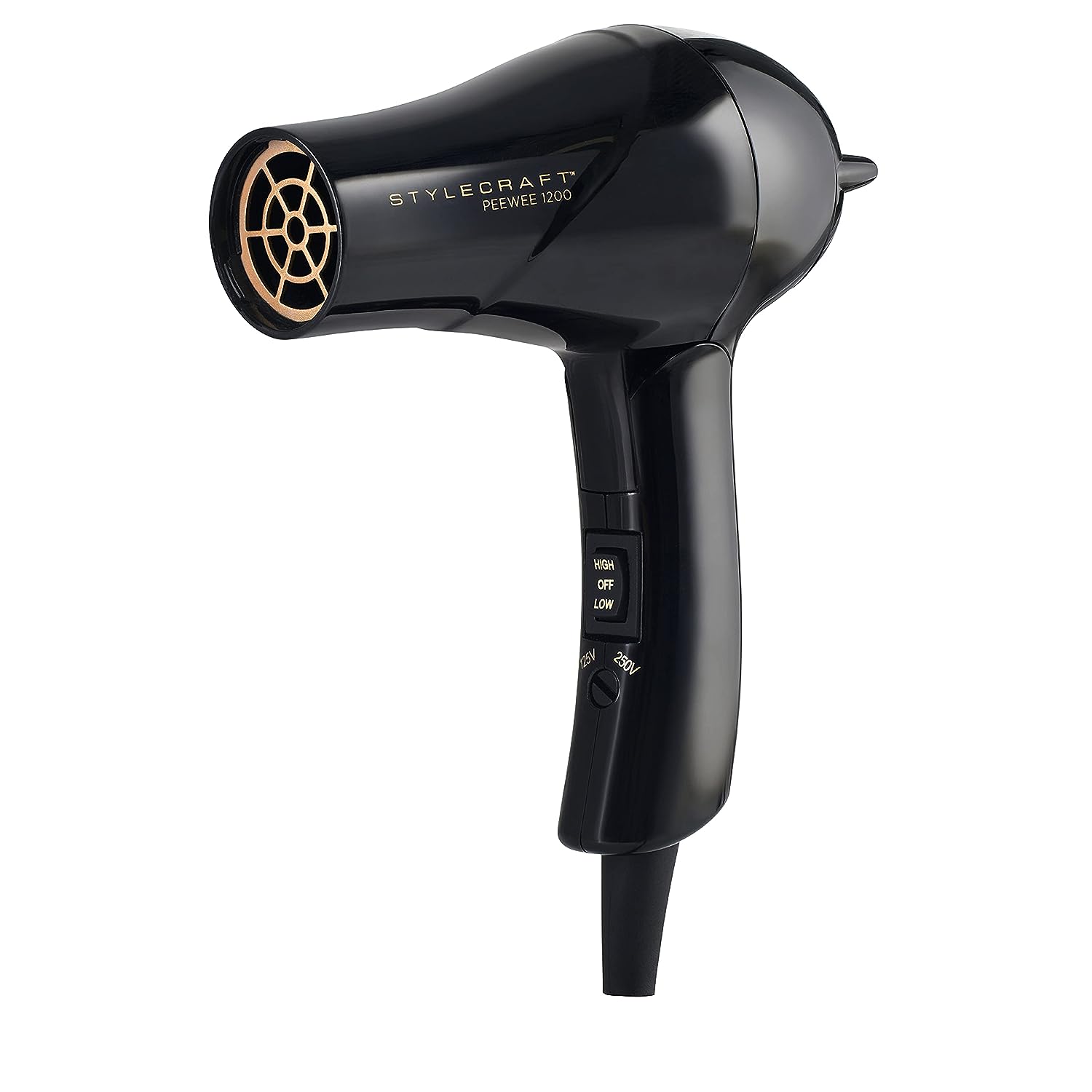StyleCraft Peewee Dryer Tri-Plex Fusion for Silky Hair, Folding Handle, Lightweight & Portable, Concentrator Nzle & Diffuser Attachments, Travel Bag