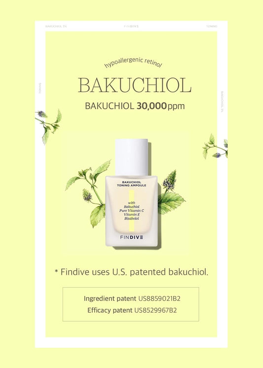 [FINDIVE OFFICIAL] Bakuchiol Toning Ampoule, 3% Bakuchiol, Plan-Based Retinal Alternative, Pure Vitamin C, Pure Vitamin E, Bisabolol, Brightning, Anti Wrinkle Serum, 1.01.