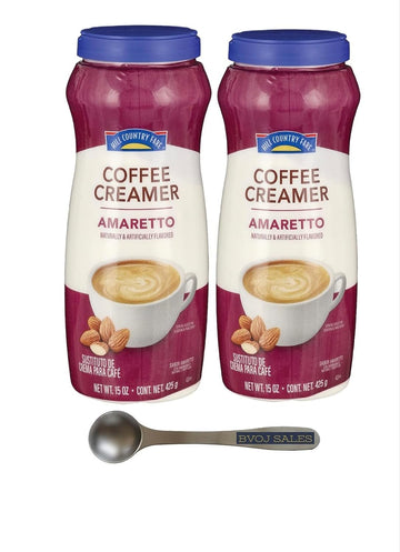 Hill Country Fare Amaretto Coffee Creamer Bundle. Includes Two (2) bottle of Hill Country Fare Coffee Creamer And (1) Stainless Steal BVOJ SALES Coffee Stirrer Included In Every Order (Amaretto)