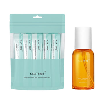 Kimtrue Hair Oil and Hair Mask for Damaged and Frizzy Dry Hair,Truly nourishing, Non-greasy (80ml+15pcs x 10ml)