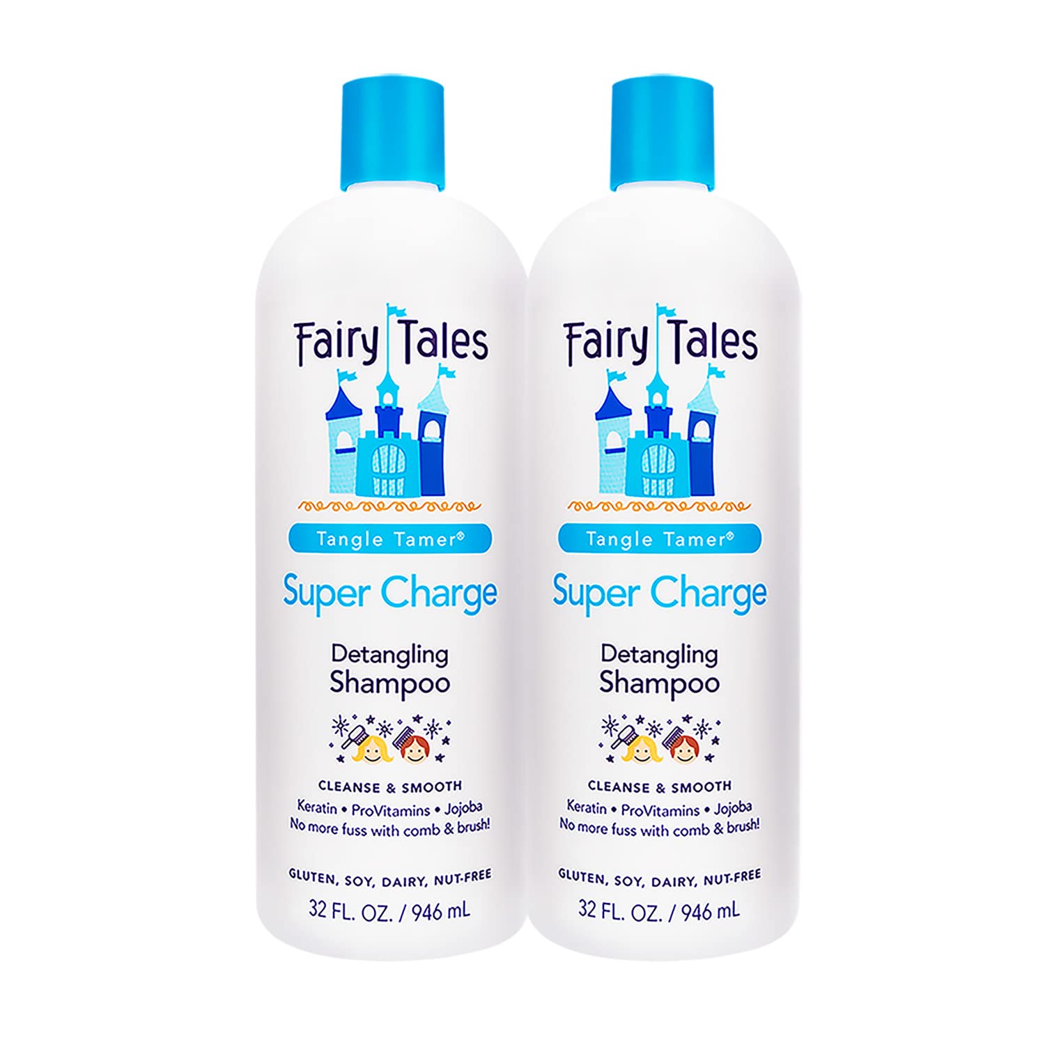 Fairy Tales Tangle Tamer Super Charge Detangling Shampoo for Kids - Paraben Free, Sulfate Free, Gluten Free, Nut Free - 32  (2 Pack)
