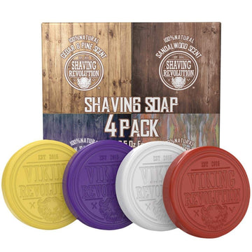 Viking Revolution Shaving Soap for Men - Shave Soap for Use with Shaving Brush and Bowl for Smoothest Wet Shave, Shaving Soap Puck - 4 Pack Variety, Each Pack 2.5