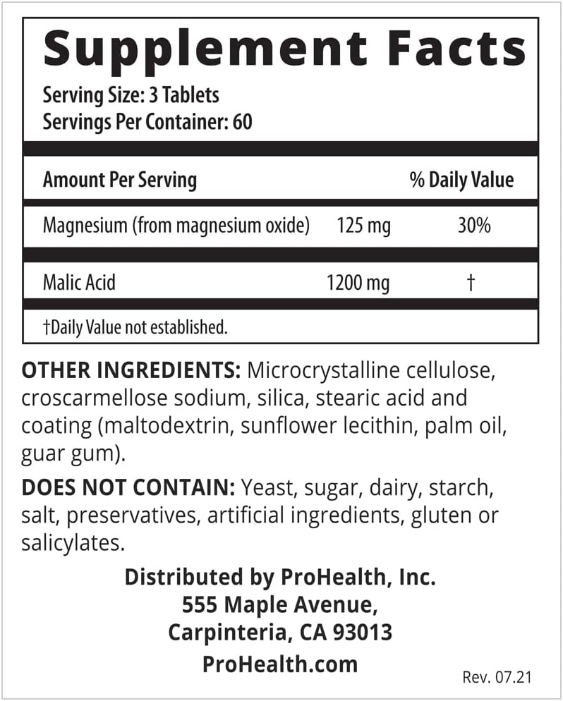 ProHealth Malic Acid + Magnesium (180 Tablets) | Malic Acid with Magne