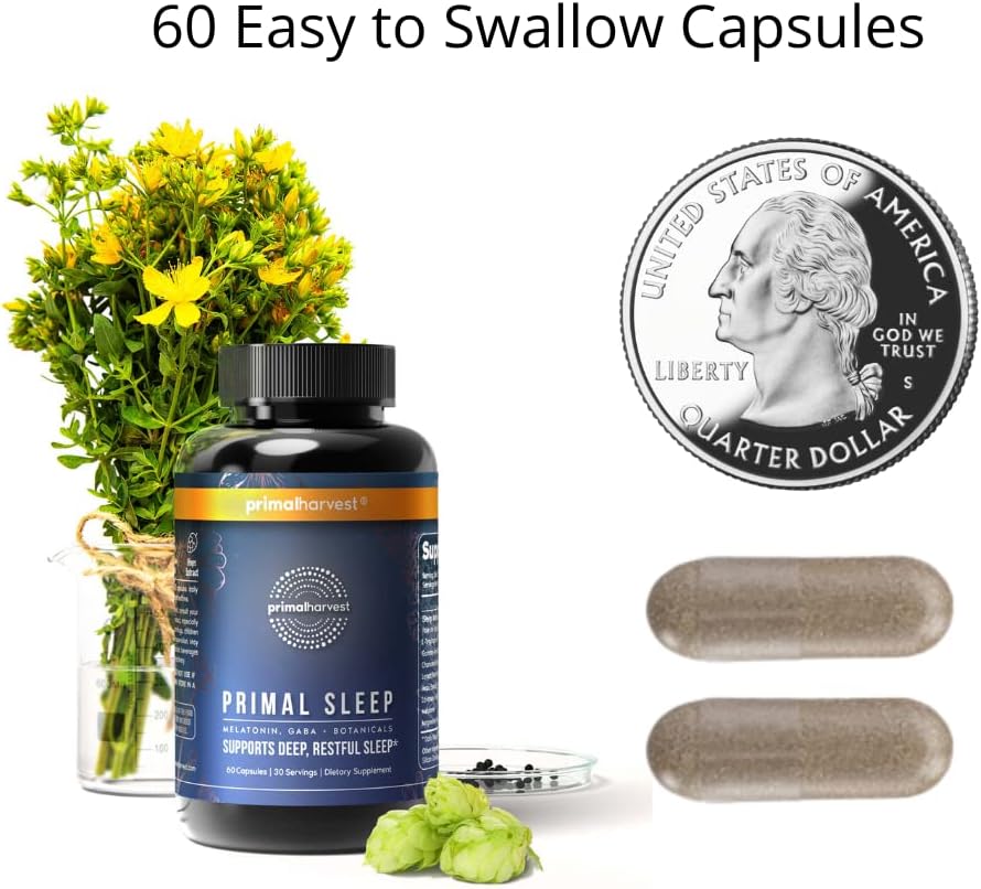 Primal Harvest Primal Sleep Support Supplement, 60 Capsules with Valer