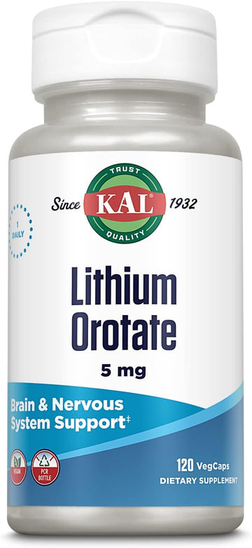 KAL Lithium Orotate 5 milligrams | Low Serving Of Chelated Lithium Orotate For Bioavailability and Mood Support | In Org