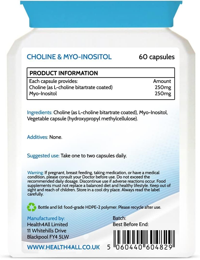 Choline 250 mg & Myo-Inositol 250mg 60 Capsules (V) Purest - Titanium 