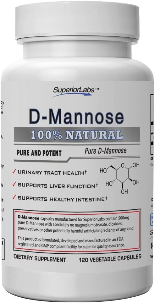Superior Labs – Best D-Mannose Nongmo Dietary Supplement – 500Mg, 120 Vegetable Capsules – Powerful Prebiotic – Boosts Urinary Tract Health – Supports Digestive Health & Liver Function