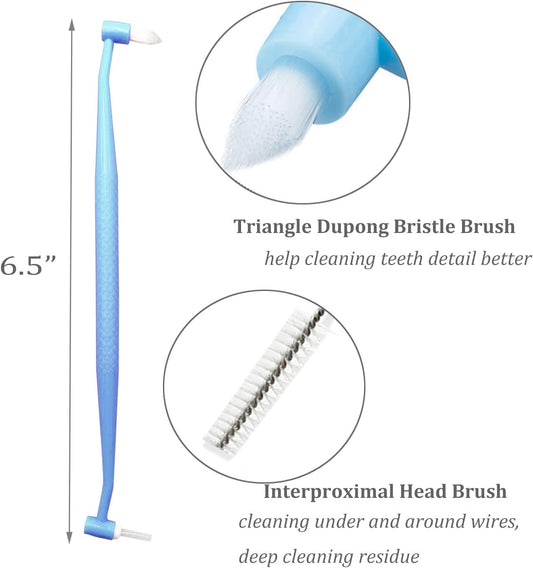 HRASY 4 Pieces Orthodontic Toothbrush Double-Ended Interspace Brush Tiny Small Soft Trim Head for Braces and Teeth Detail Cleaning(4 Colors B2)