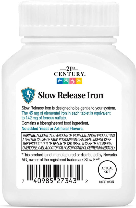 21st Century Slow Release Iron Tablets, 60 Count PACK OF 2 - Packaging May Vary
