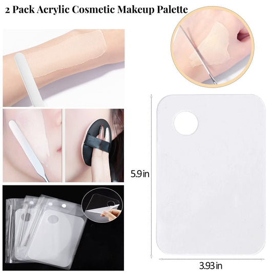 Makeup Mixing Palette, 2Pcs Acrylic Cosmetic Palette with 2Pcs Spatula Tool Mixing Tray Apply Artist Tools for Foundation Eye Shadow Lipsticks Cream Nail Art Professional Beauty Salon Pigment Blending