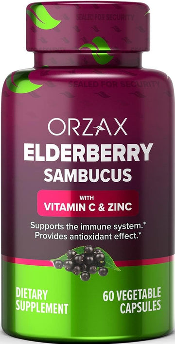 ORZAX Elderberry Capsules - Immune Support Supplement with Elderberry Vitamin C and Zinc - Antioxidants Supplement for W