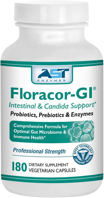 Floracor – Probiotics & Enzymes To Support Intestinal & Gut Heath –180 Vegetarian Capsules