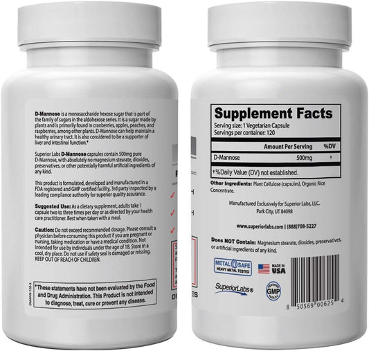 Superior Labs ? Best D-Mannose NonGMO Dietary Supplement ? 500mg, 120 3.84 Ounces