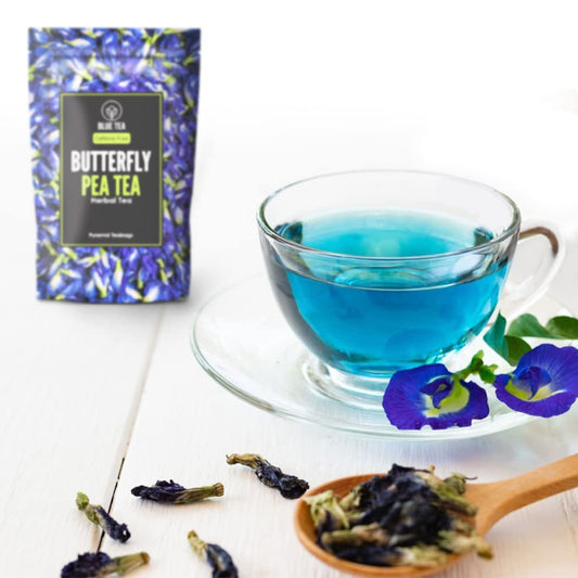 BLUE TEA - Butterfly Pea Flower Herbal Tea - 100 Tea Bags || FLOWER BASED TEA || Iced Tea, Mocktails, Cocktails | Caffeine free Vegan - Gluten Free - Ziplock Pouch