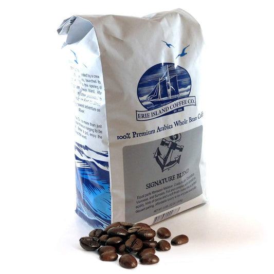 Erie Island Coffee, Whole Bean Signature Blend, Medium Roast Bag, Flavorful Blend of Monsoon Malabar, Costa Rican, Columbian, Viennese, and Sumatra