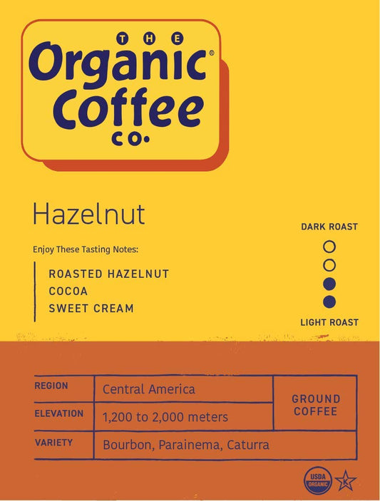The Organic Coffee Co. Ground Coffee - Hazelnut Crème ( Bag), Flavored, Medium Roast, USDA Organic
