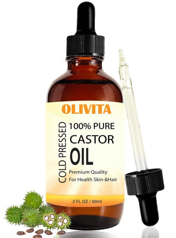 Olivita Pure Castor Oil Organic Cold Pressed Unrefined, Organic Caster Oil for Hair Growth, Thicker Eyelashes & Eyebrows