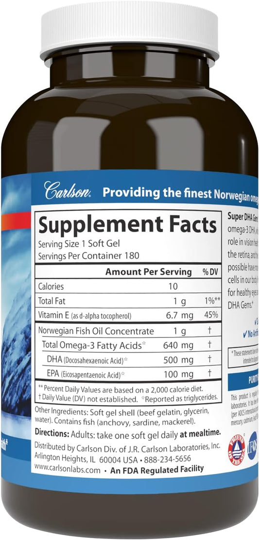 Carlson Labs - Super DHA 500 mg. - 180 Softgels