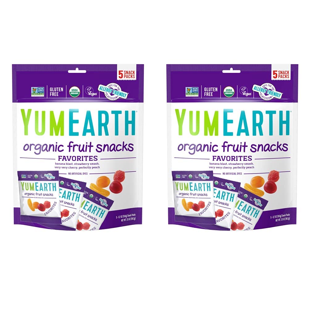 YumEarth Organic Fruit Snacks, 5-0.7oz. Fruit Flavored Snack Packs, Allergy Friendly, Gluten Free, Non-GMO, Vegan, No Ar