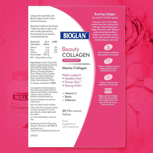 Bioglan Collagen Effervescent | 1000mg | Hydrolysed Marine Collagen | 100 Grams