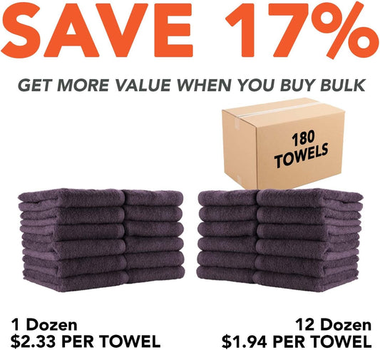 Arkwright Bleach Safe Jr. Salon Towels - (Pack of 12) 100% Ring Spun Cotton Soft Quick Dry Super Absorbent Hand Towel for Cosmetology, Spa, Facials, 16 x 27 in, Eggplant