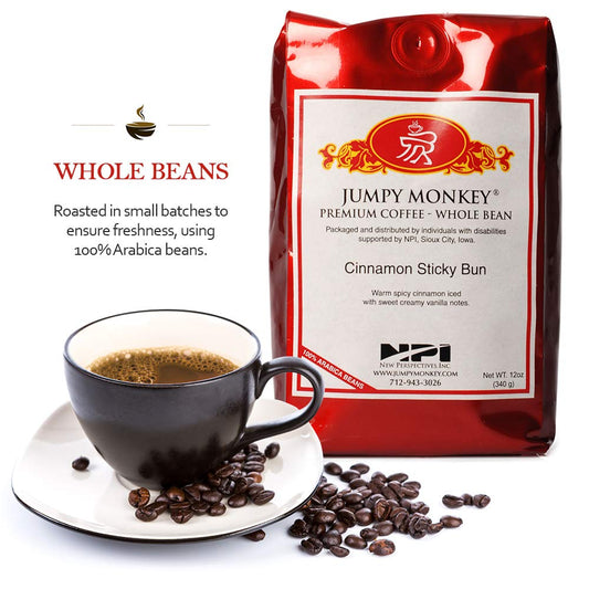 Jumpy Monkey® Coffee Cinnamon Sticky Bun & Hazelnut Cream Flavored Blends - Medium Roast, 100% Arabica, Whole Bean Coffee, For Cold Brew and French Press, 2 -  Bags